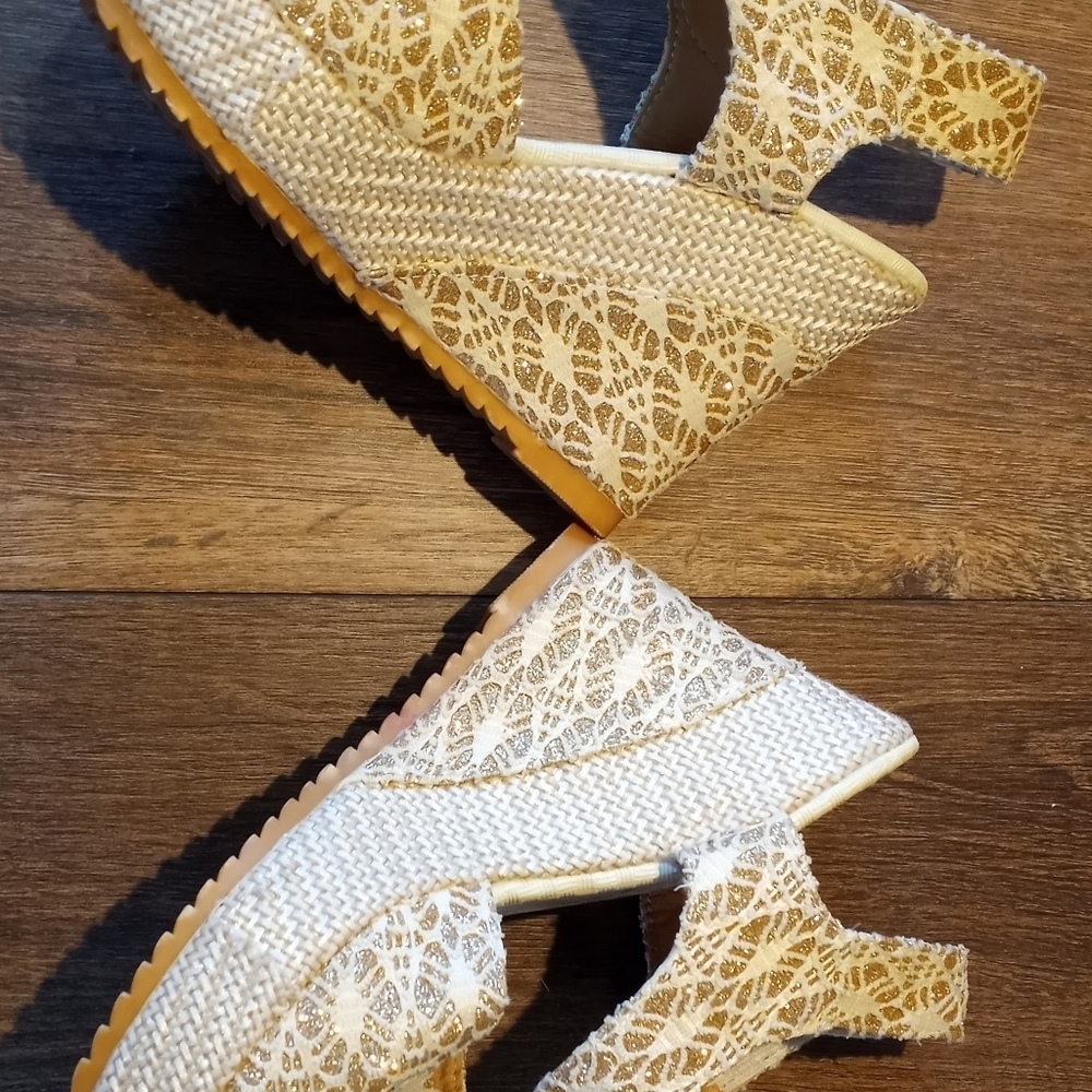 Gold and cream lacy wedges